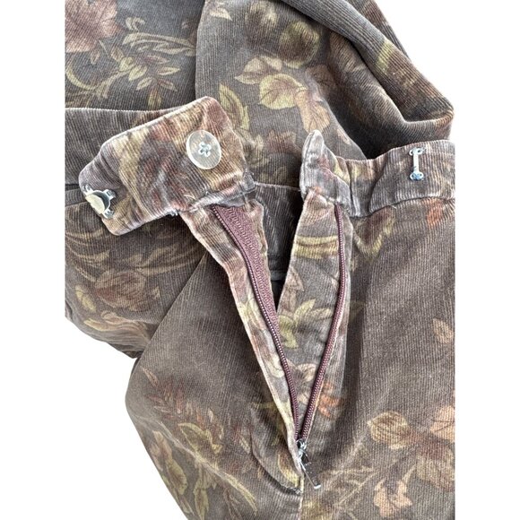 Y2K Stretch Floral Corduroy Pants 6P Neutral Autumn Earth Tones Cotton Straight - Picture 3 of 8